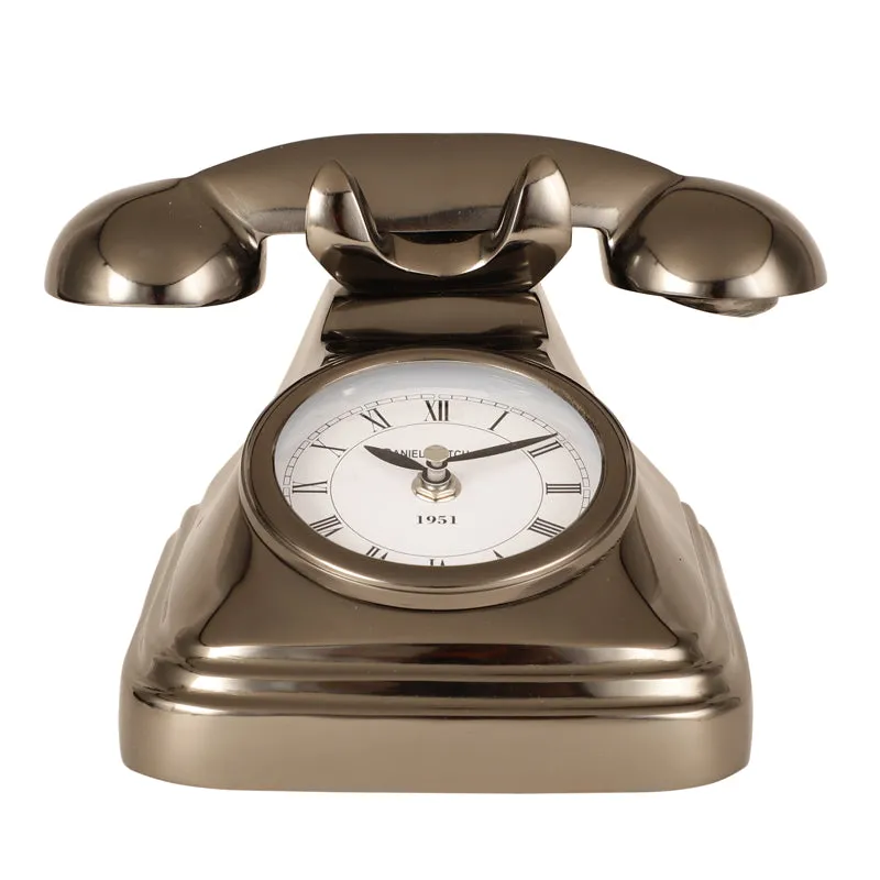 Antique Telephone Aluminum Table Clock - Black media 3