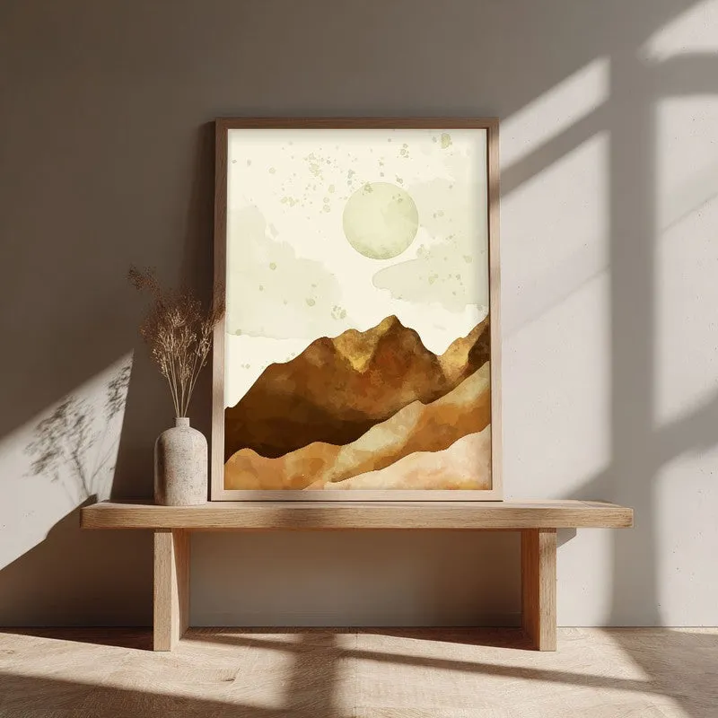 Moonlit Desert Peaks Archival Paper Wall Art - Natural Brown Frame media 1