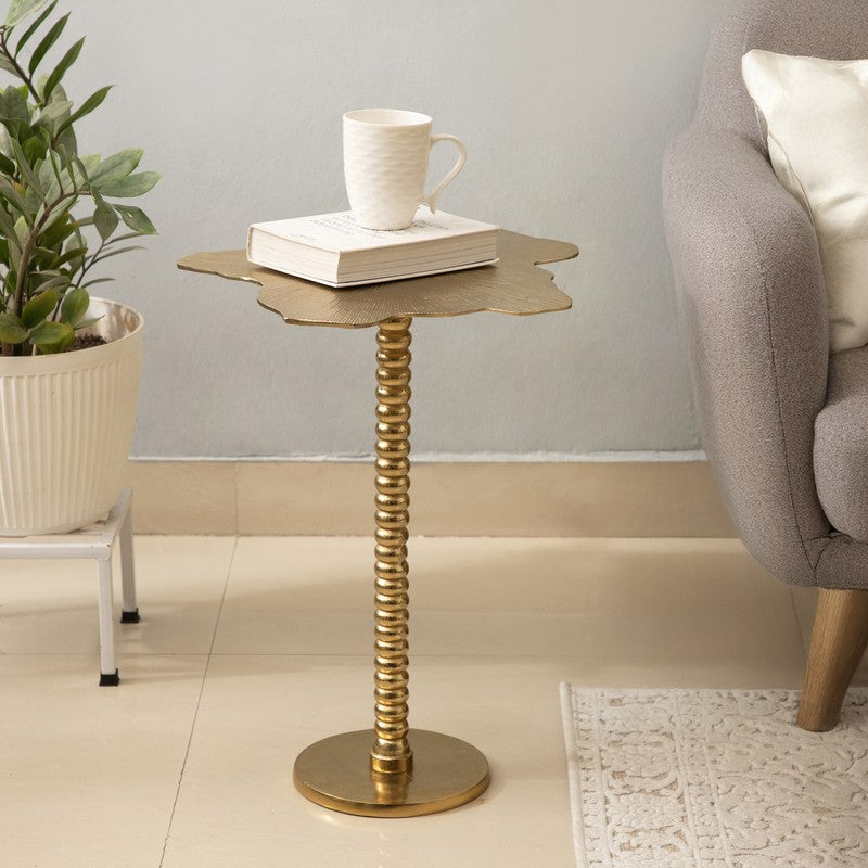 Floral Sculpt Aluminum Side Table - Gold
