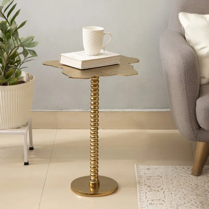 Floral Sculpt Aluminum Side Table - Gold media 1