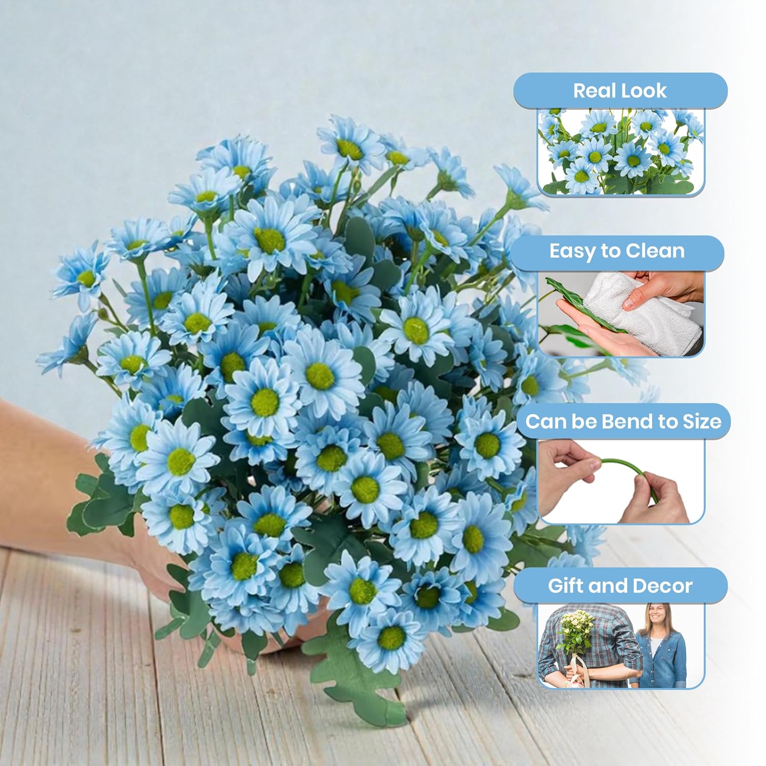Azure Daisy Artificial Flower (Blue) - Set Of Two media 3