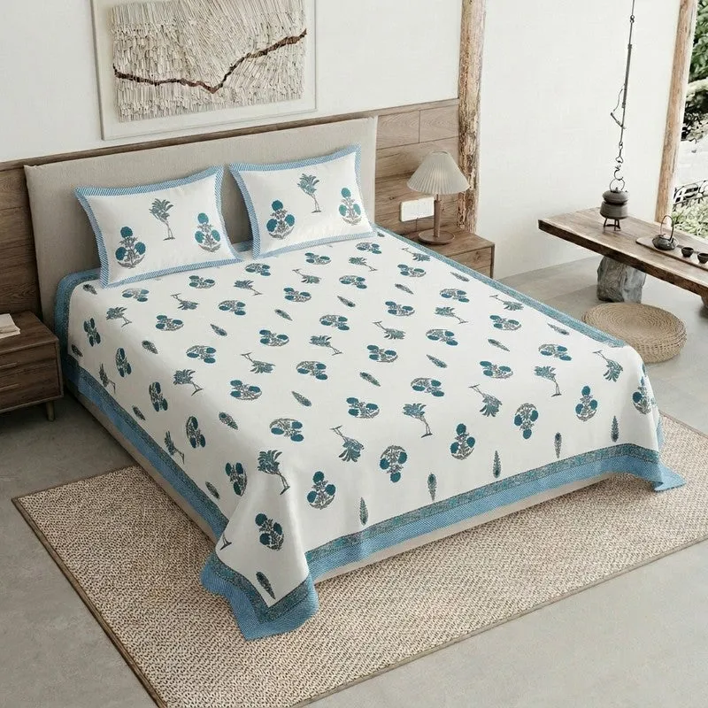 Ethnic Aura Cotton Bedsheet (Blue,White) - 120 TC media 1