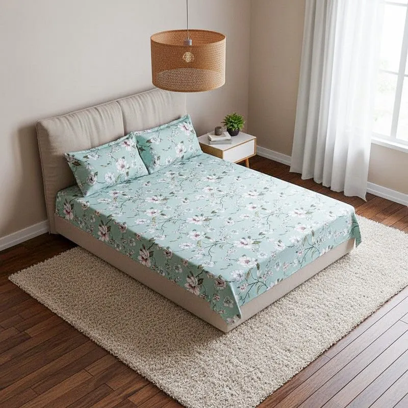 Advina Floral Bedhseet - Green Cotton Bedsheet - 180 TC media 3