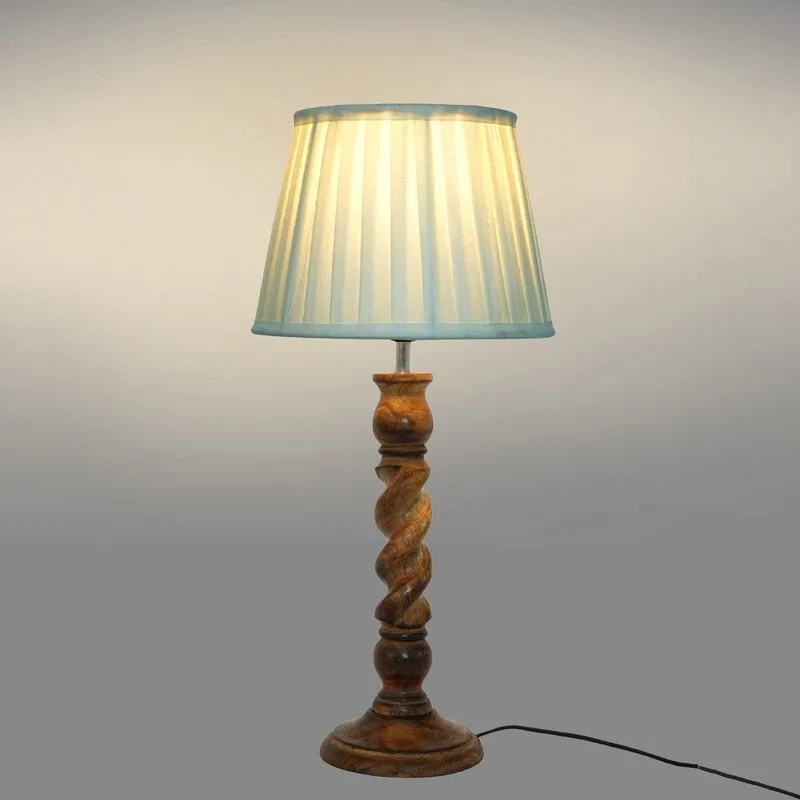 Warm Ivory Wooden Base Cotton Table Lamp - White media 4