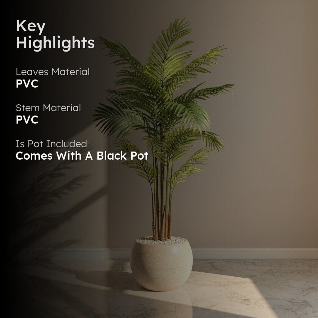 Artificial Arica Palm Plant With Black Fiber Pot - 5.4 Feet media 2