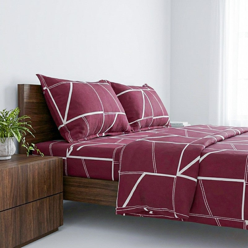 Manal Geomatric Neon Print Cotton Bedsheet s(Maroon) - 144 TC media 3