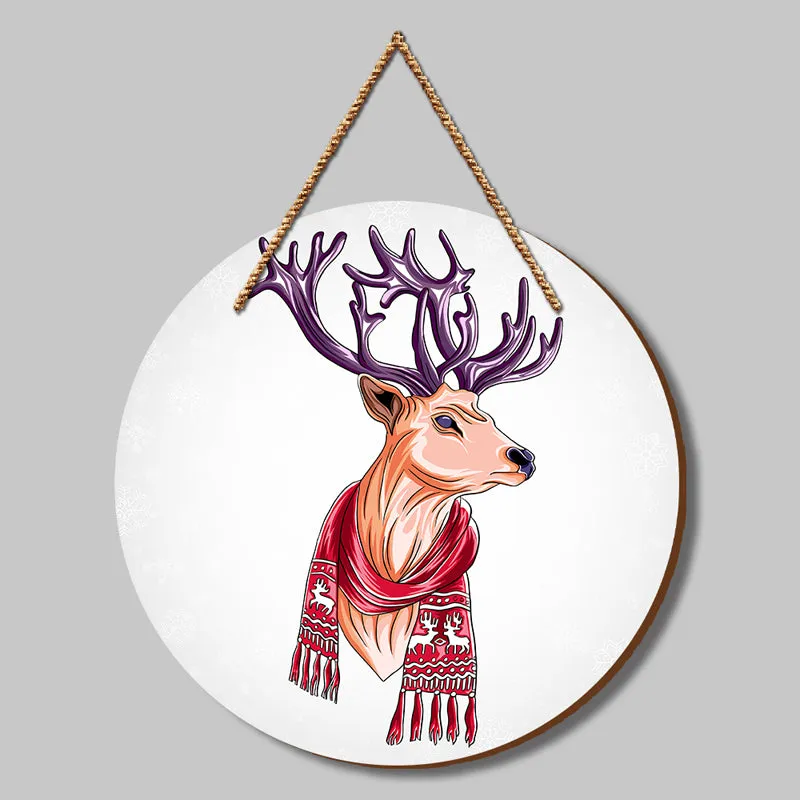 Rudolf In A Scarf Christmas Wood MDF Wall Hanging media 3
