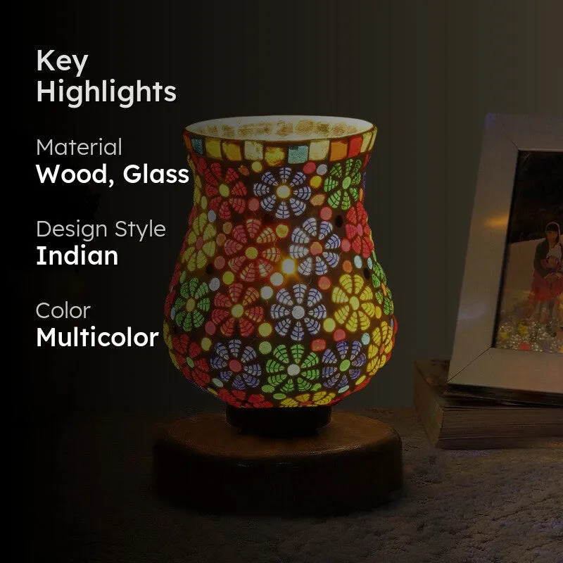Raymira Mosaic Glass Table Lamp With Wooden Base - Multicolor media 2