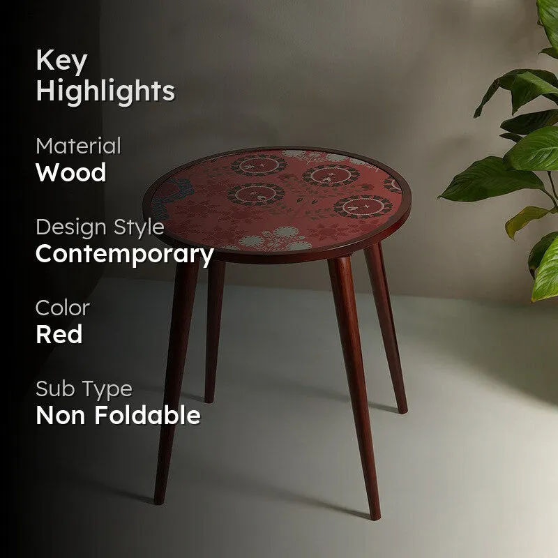 India Circus Wood Rosettes Round Side Table media 2