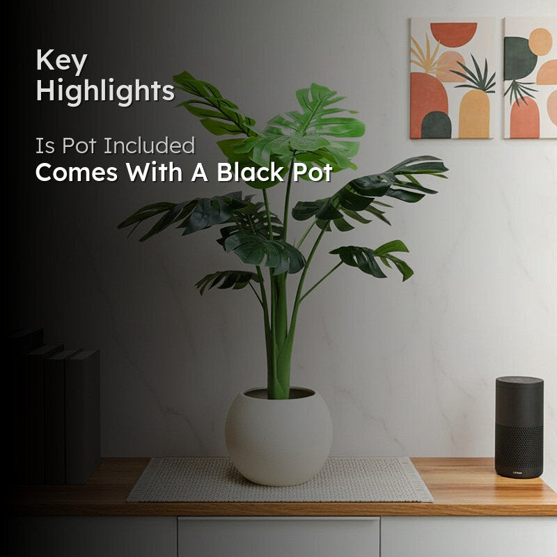 CalmVine Artificial Monstera Plant With Black Plastic Pot - 2.9 Feet media 2
