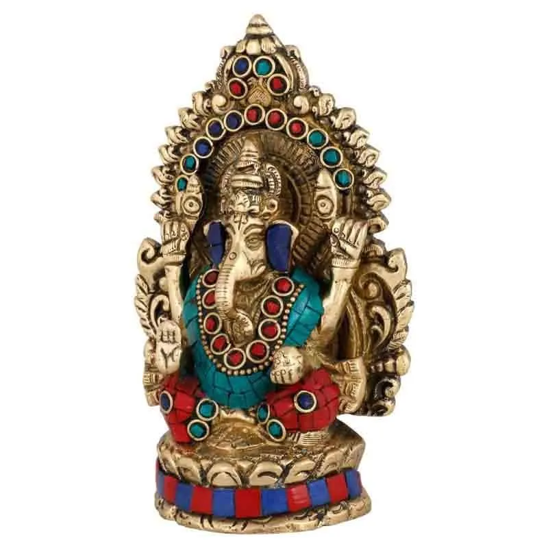 Colorful Gajanana Brass Statue media 4