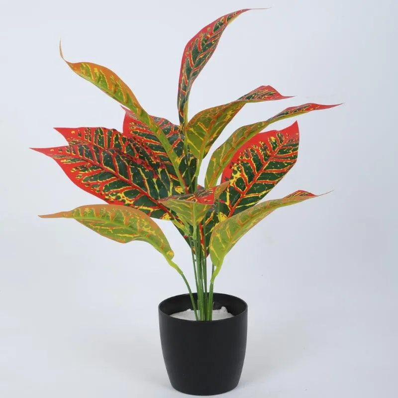 Faux Red Croton Plant With Black Plastic Pot (50 cms) - Set Of Two media 4