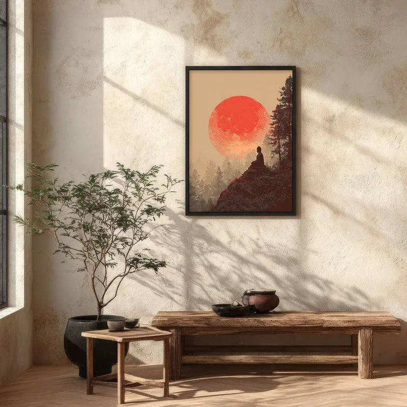 Crimson Sun I Over Silent Peaks Archival Paper Wall Painting With Black Frame media 4