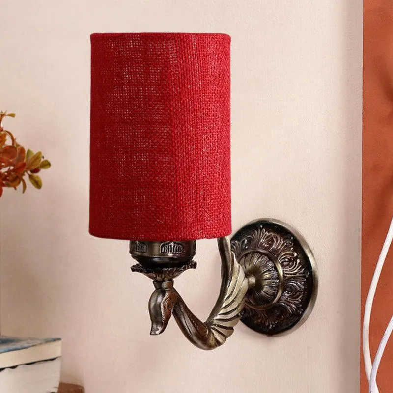 Amro Retro Cylindrical Fabric & Metal Wall Lamp - Maroon media 3
