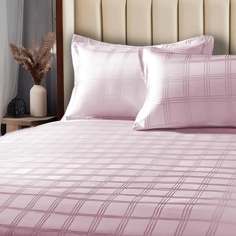Urban Space Pink Checks Cotton Bedsheet - 300 TC media 8