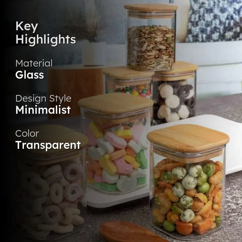 Aura Glass Jar With Wooden Lid (230 mL Each) - Set of Six media 2