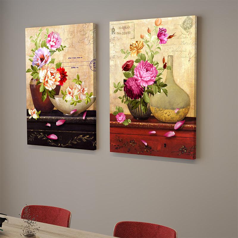 Bloom Bathe Canvas Wall Painting - Set Of Two