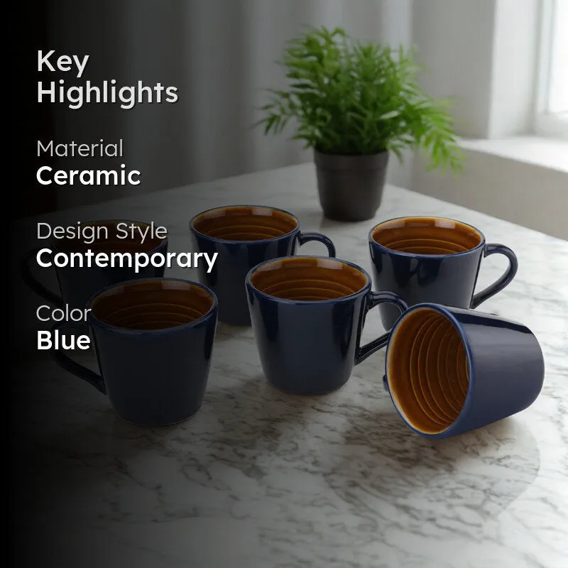 Karvaa Ceramic Tea Cup (175 mL Each)/Royal Blue)- Set of Six media 2