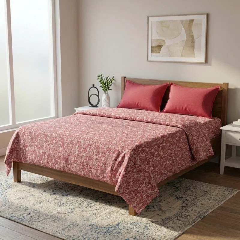 Artisan Hue Cotton Bedsheet (Pink) - 220 TC media 1