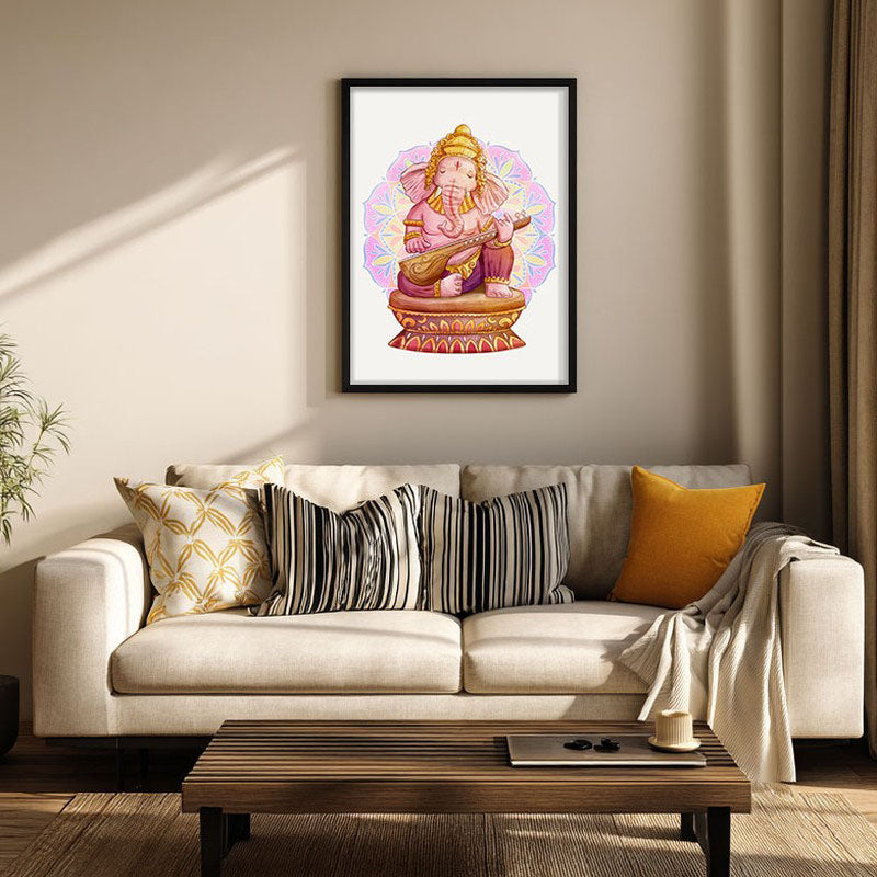 Veena Vinayaka Archival Paper Wall Art With Frame