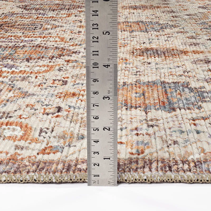 Close-up of carpet surface with ruler showing thickness
