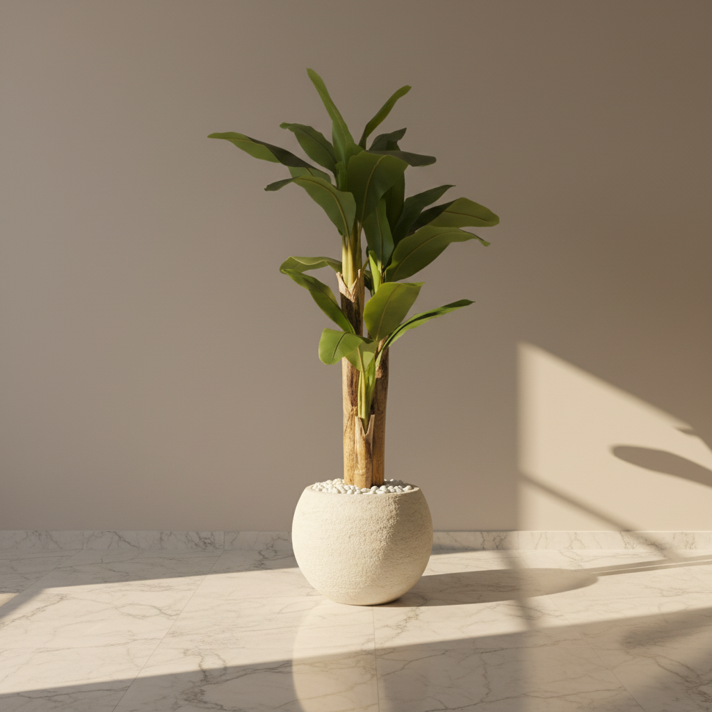 Faux Realtouch Banana Plant With Black Fiber Pot - 5.9 Feet