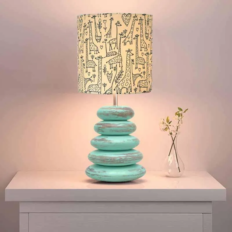 Tall Tales Blue Wood Fabric Table Lamp - Beige,Brown media 1