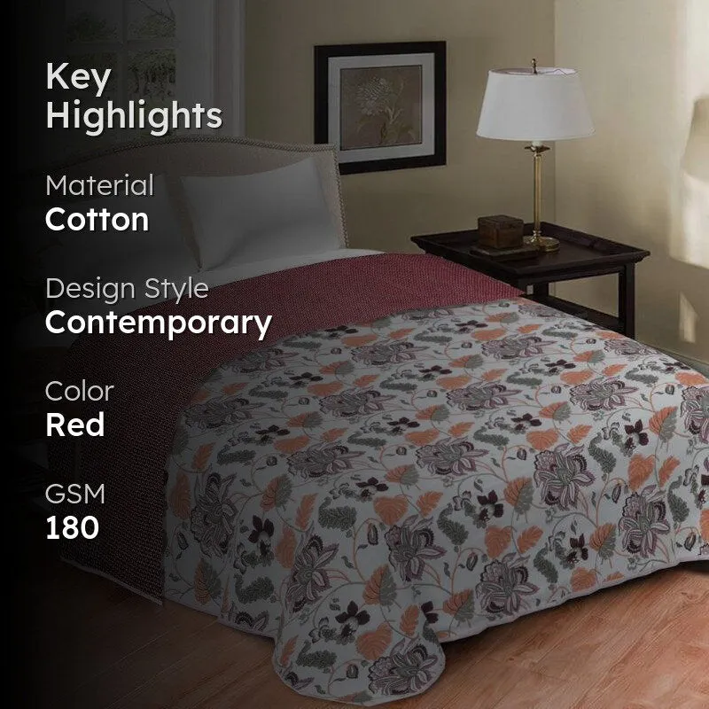 Venna Floral Reversible Cotton Dohar (Red & Peach) - 180 GSM media 2