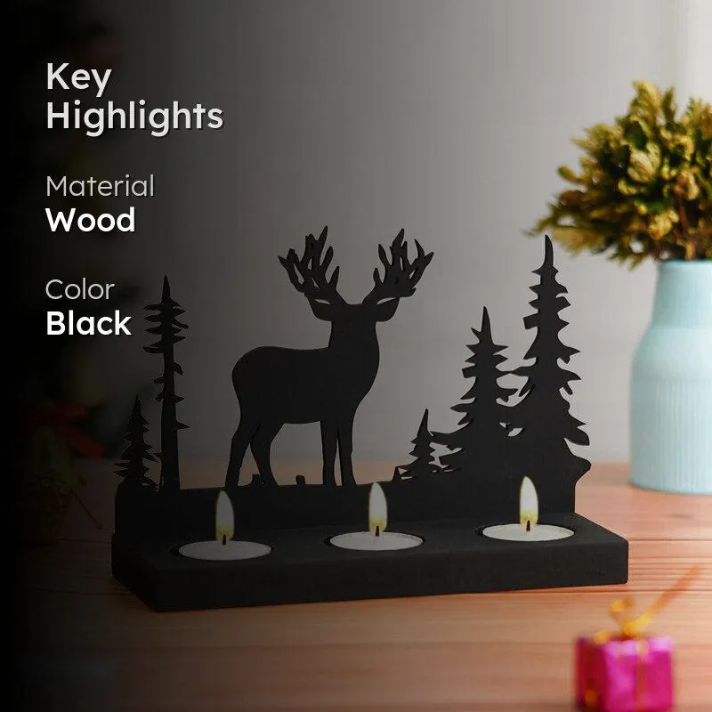 Dasher Wood Christmas Tea Light Holder - Black media 2
