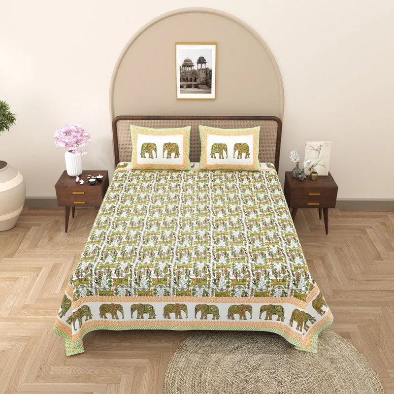 Heritageix Cotton Bedsheet (Green,Orange) - 240 TC media 3