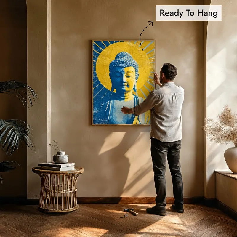 Buddha In Golden Aura I Archival Paper Wall Painting With Brown Frame media 6
