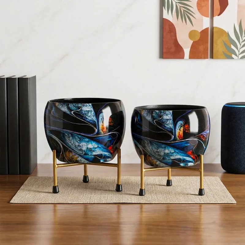 Glaze Glam Handcrafted Planter With Stand - Four Piece Set media 1