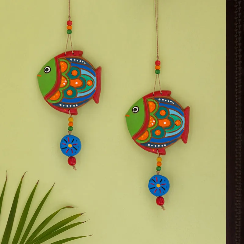 Fish Twin Handpainted Terracotta Wall Accent - Set Of Two media 1