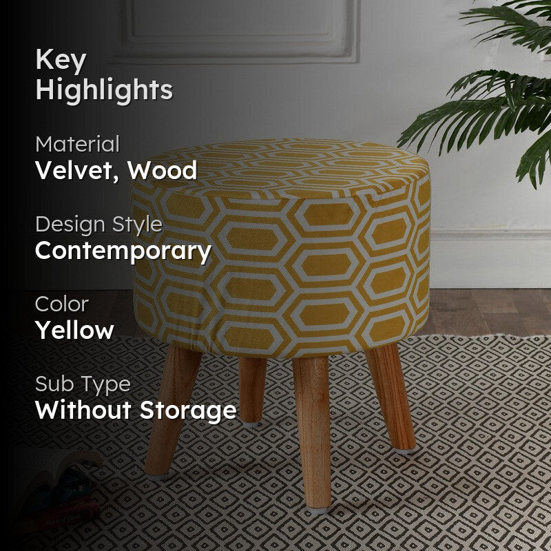 Hexora Geometric Velvet Ottoman - Yellow media 2