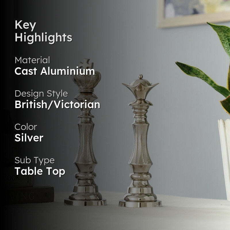 Maison King and Queen Decorative Showpiece (Silver) - Set Of Two media 2