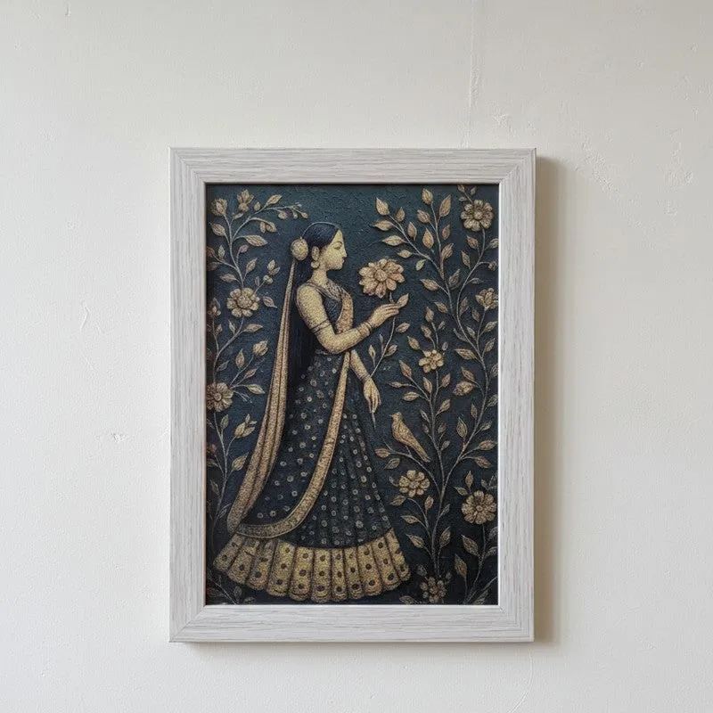 Peacock Reverie Heritage Wall Painting With Frame - Set Of Three media 6