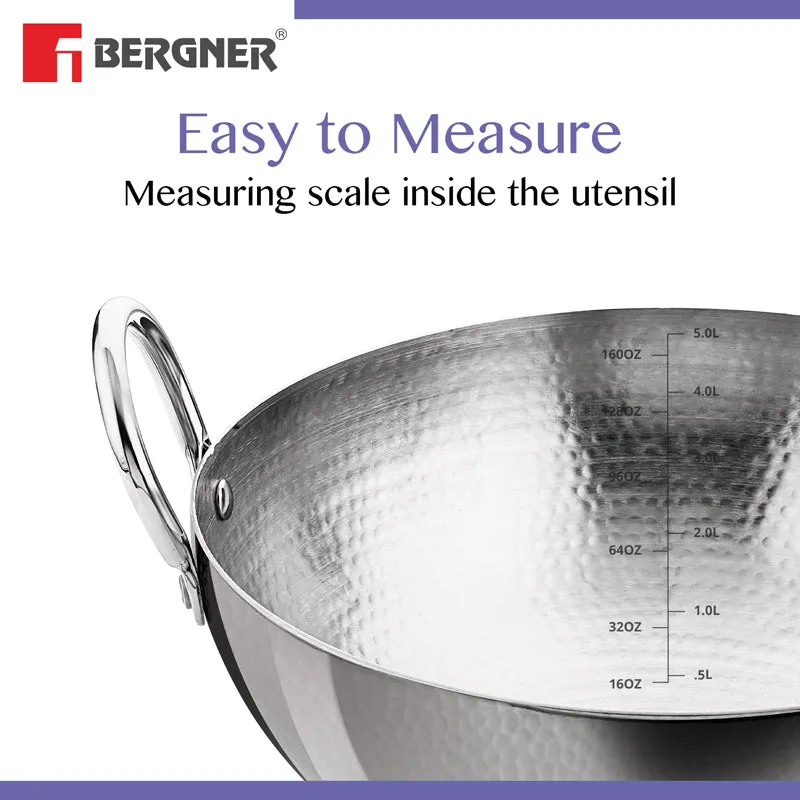 Bergner Stainless Steel Hammered Kadhai - 6500 mL media 4