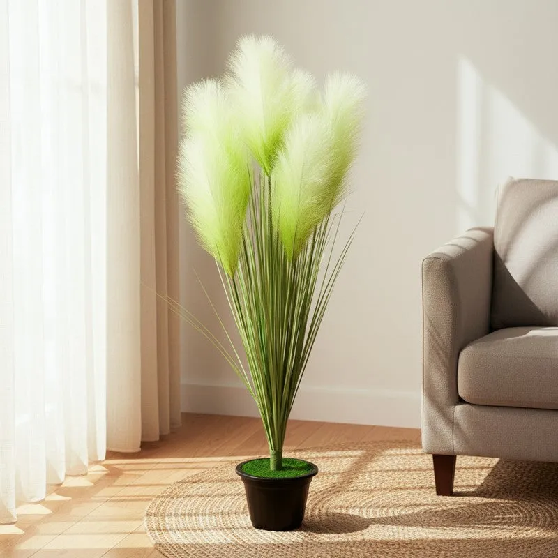 Jungleon Faux Pampas Grass With Black Plastic Pot - 3.2 Feet media 3
