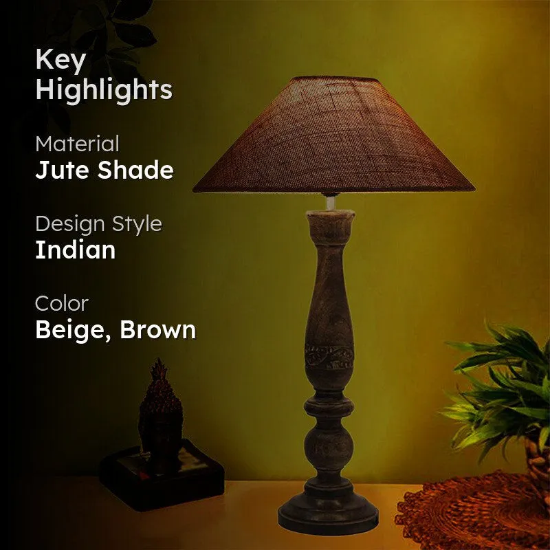 Nihara Wooden & Jute Table Lamp - Beige,Brown media 2