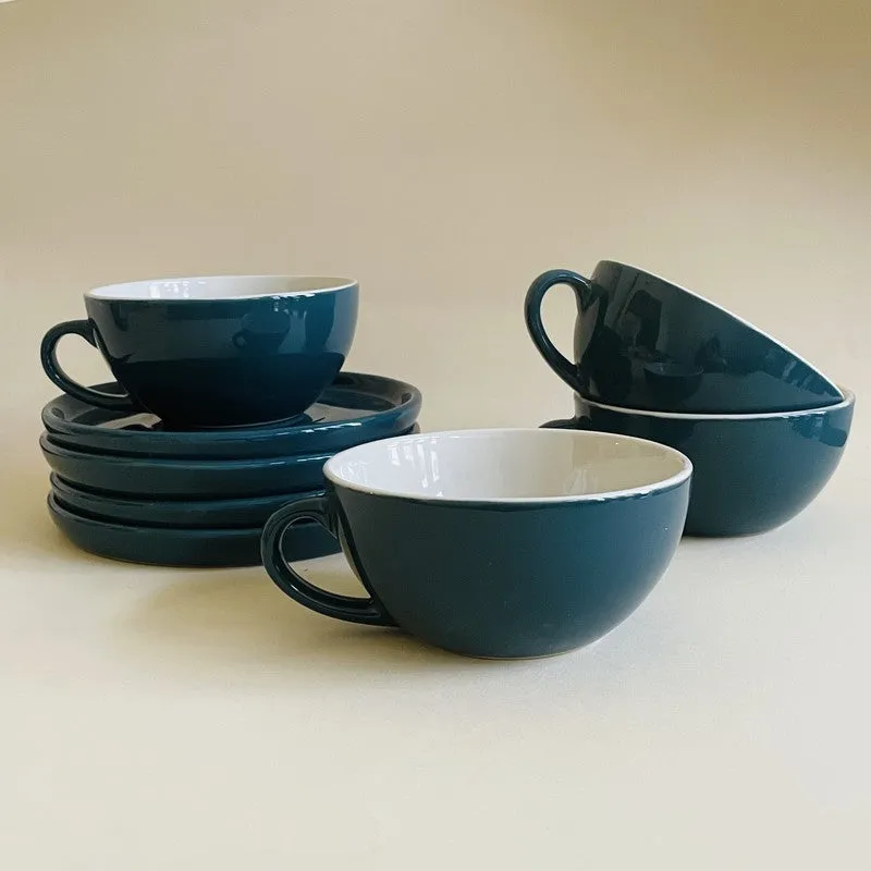 Ceramic Cup & Saucer (Deep Green/240 mL Each) - Set of Four media 3