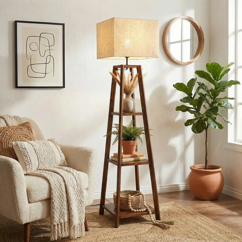 Akris Wooden Floor Lamp With Shelves media 1