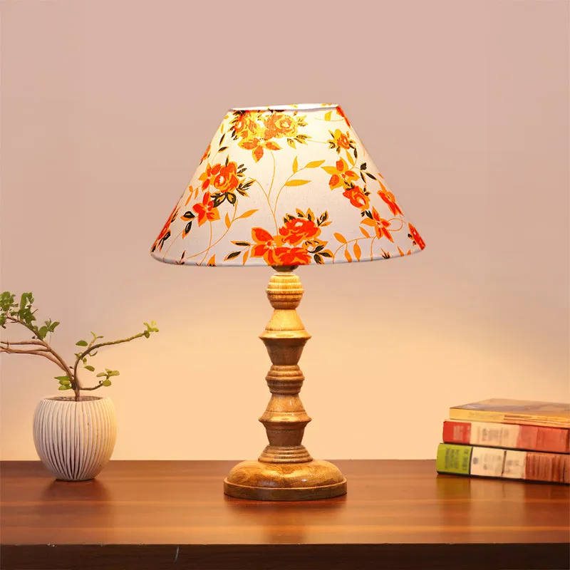 Fleur Cone Timber Wooden Table Lamp - Orange media 2