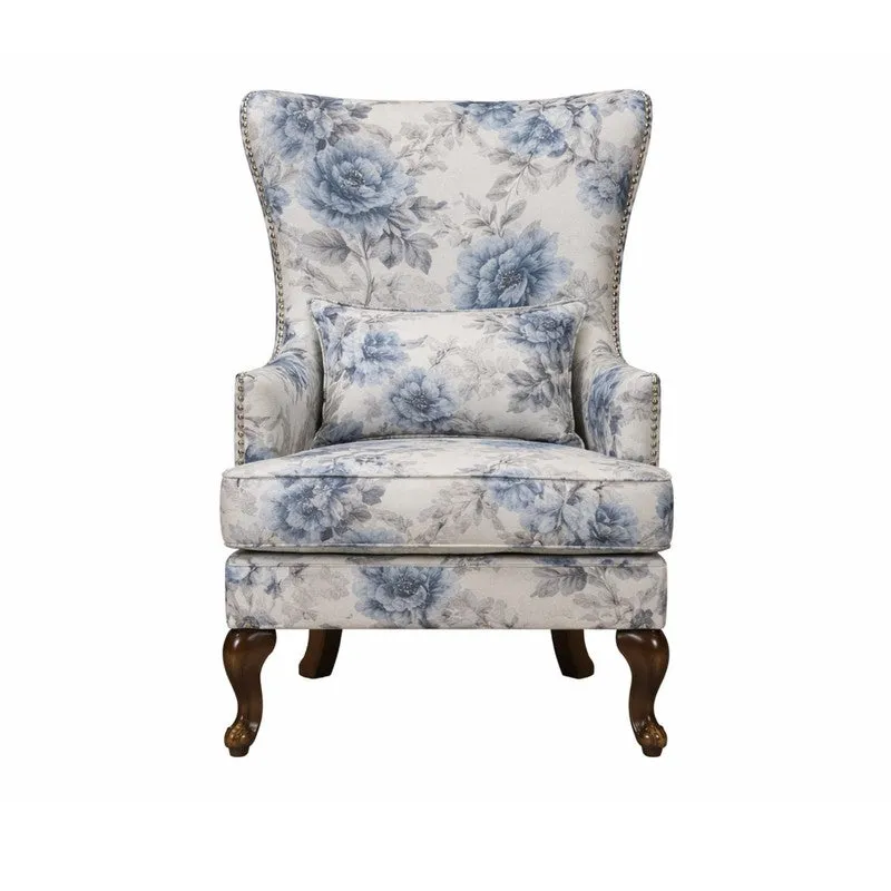 Florva Teak Wood & Velvet Printed Lounge Chair media 3