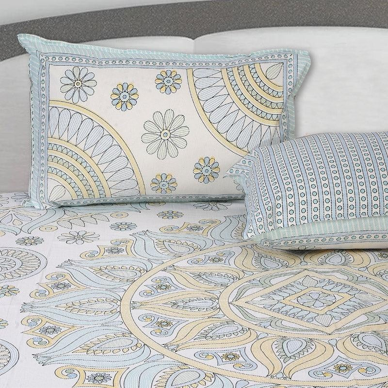 Kavya Mandala Ethnic Cotton Bedsheet (Blue,Yellow) - 160 TC media 4