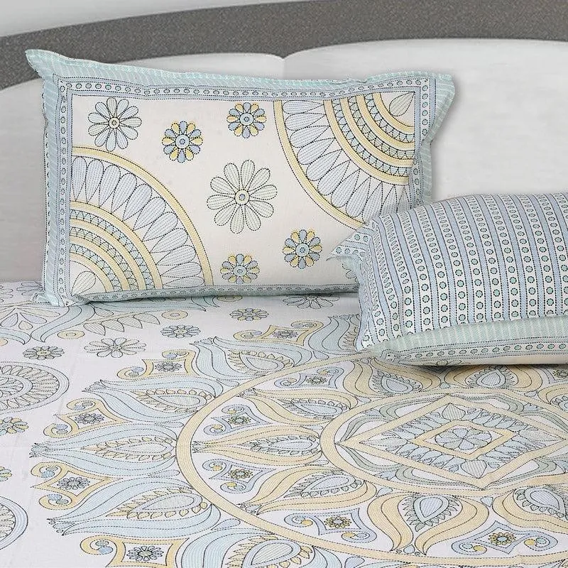 Kavya Mandala Ethnic Cotton Bedsheet (Blue,Yellow) - 160 TC media 4