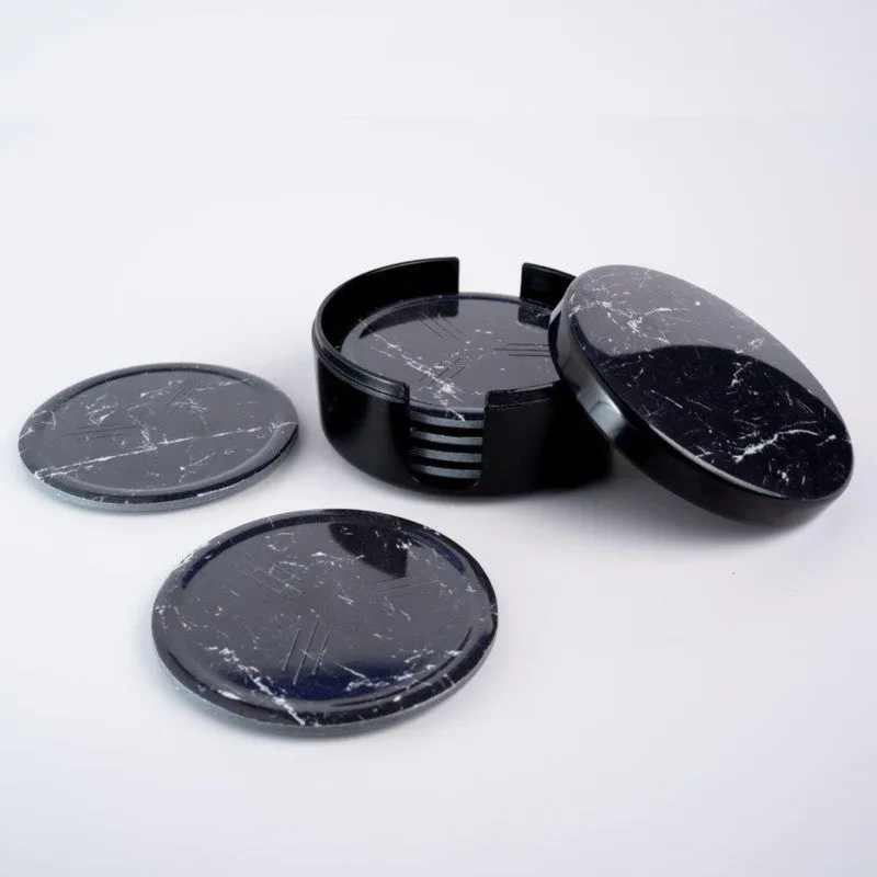 Black Marble Melamine Coaster Set - Eight Piece Set - 7