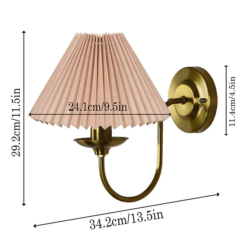 French Pleat Fabric & Metal Wall Lamp - Gold & Pink media 5