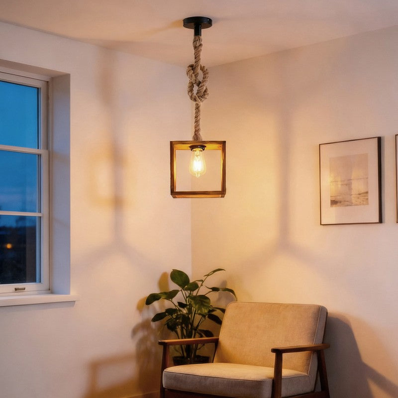 SquareLit Wooden Ceiling Lamp - Brown