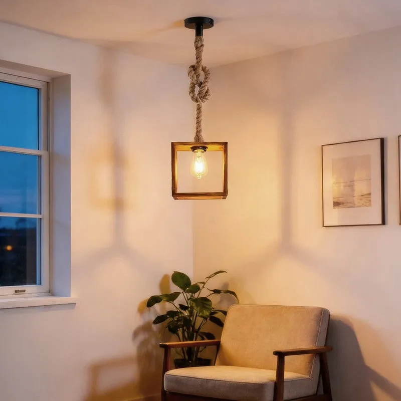 SquareLit Wooden Ceiling Lamp - Brown media 1