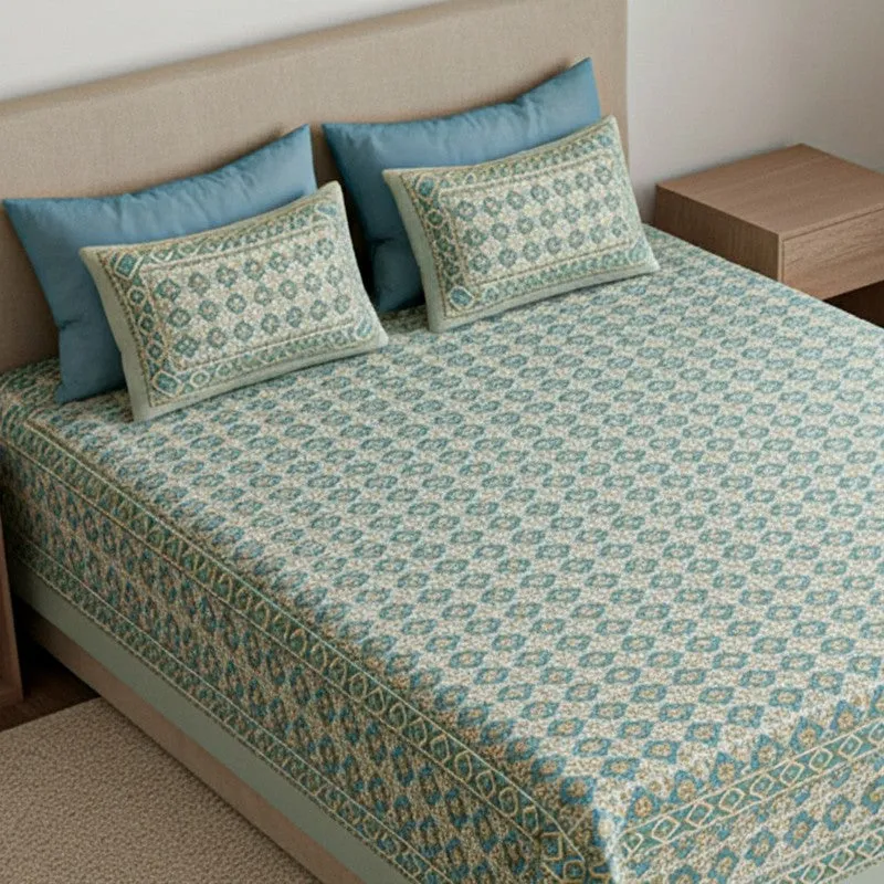 Aavni Cotton Bedsheet (Soft Green, Blue) - 180 TC media 3